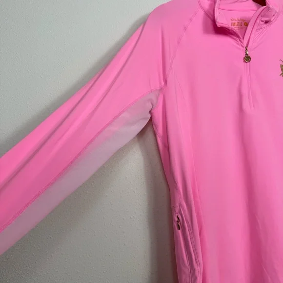 Lilly Pulitzer Pink Luxletic Marion Half-Zip Sunguard Mesh PGA Embroidery Large - Picture 3 of 8